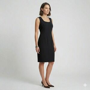 VTG Mary McFadden Collection Black Sheath Dress Square Neck Sleeveless Size 10